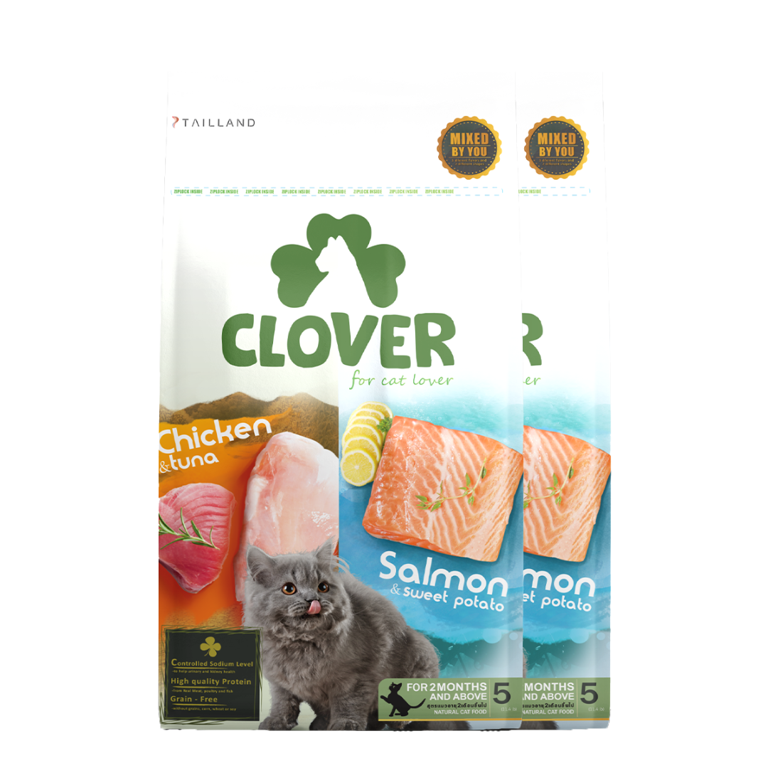 อาหารแมว CLOVER สูตร MIX BY YOU รสไก่กับทูน่า และแซลมอน เกรด HOLISTIC GRAIN-FREE โซเดียมต่ำ (10 KG)_0